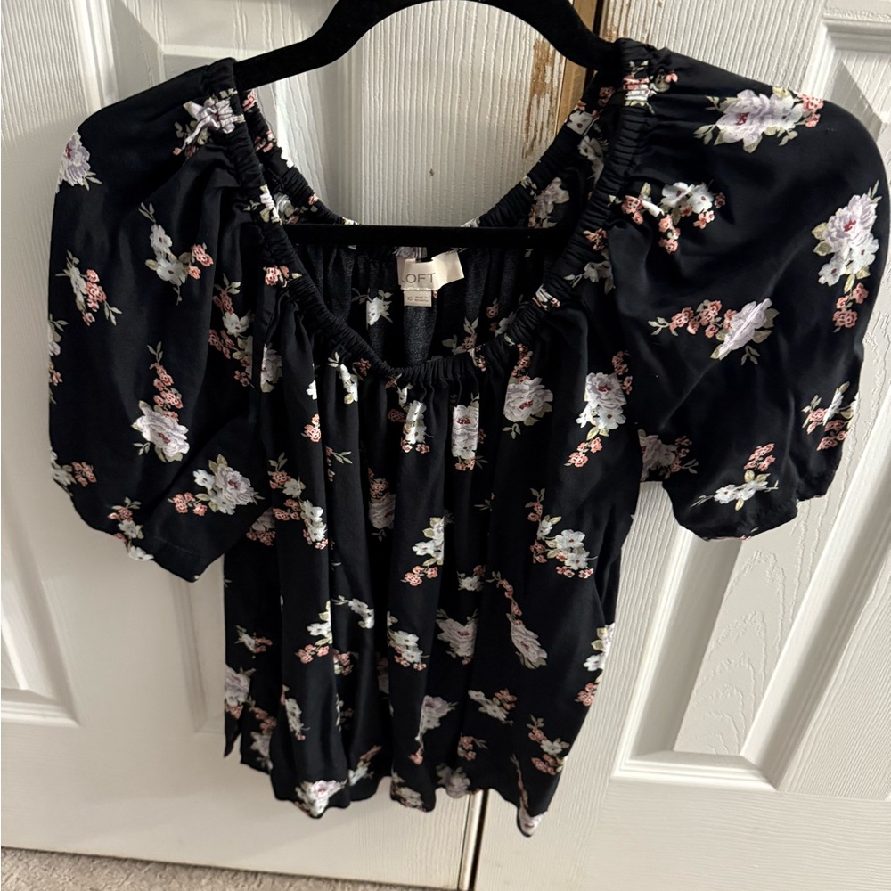 LOFT Black and White Floral Blouse